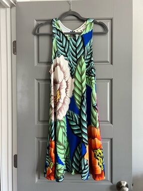 Mara Hoffman Blue & Green Tropical Print Sleeveless Dress